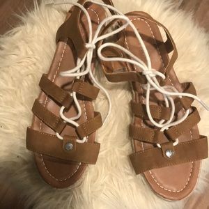 Nautical flat espadrille lace tie up sandals 7.5